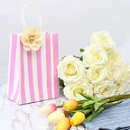 50Pcs Small Paper Gift Bags Bulk, 5.25" x 3.75" x 8" Kraft Paper Bag for Party Favors,Valentine's Day, Birthday, Wedding, Goodie, Retail, Jewelry - Pink Stripe