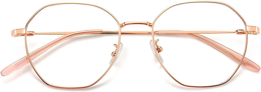 Ultralight Metal Reading Glasses for Women, Fashion Polygon Frame Readers, Blue Light Blocking Computer Glasses (Color : Gold, Size : 2.5x)