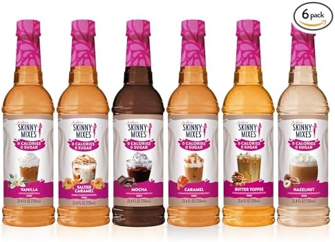 Jordan's Skinny Mixes Sugar Free Coffee Syrup, 6 Sampler Variety Pack Coffee Flavoring Syrup, Zero Calorie Drink Mix, Lattes, Baking, Protein Shake or Cocktail, Dairy & Gluten Free, Kosher, 25.4 Fl Oz