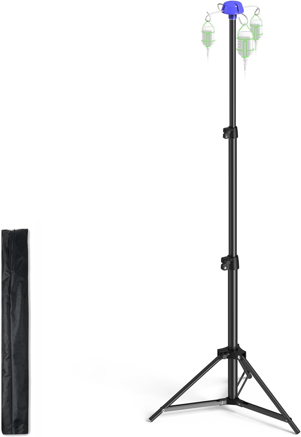 Portable Iv Pole, Foldable IV Pole Stand 27 to 83" Adjustable Height Pole with 4 Hook & Drip Bag Stand, Collapsible Iv Pole for Travel