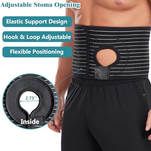 Ostomy Hernia Belt with Stoma Opening, Parastomal Support Belt, Adjustable Abdominal Binder for Men Women, Breathable Stoma Support for Daily Wear, Secure Hook Loop Closure