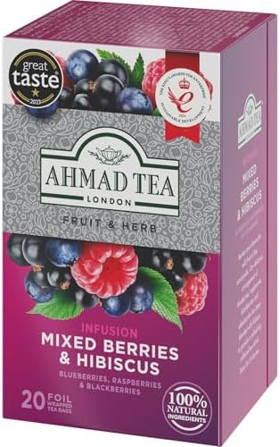Ahmad Tea Herbal Tea, Mixed Berries & Hibiscus Teabags, 20 ct (Pack of 1) - Decaffeinated & Sugar-Free