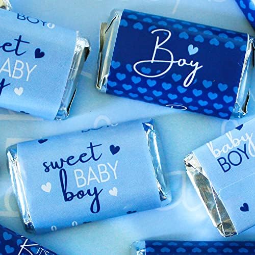 Blue It's a Boy Baby Shower Wrappers for Mini Chocolate Bars, Sweet Baby Boy Party Favor Candy Labels - 42 Count