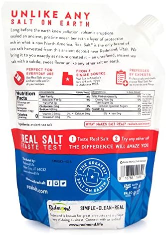 REDMOND Real Sea Salt - Natural Unrefined Gluten Free Fine, 26 Ounce Pouch (1 Pack)