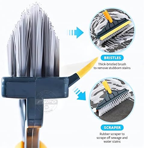 2 in 1 Cleaning Scrub Brush with Long Handle Heavy Duty - 2023 New Shower Powerful Brush and Scraper 2-in-1 Cleaning Tool with Soft Scraper Squeegee, V-Shaped Bristles Scrubber Deck Brush (Green)