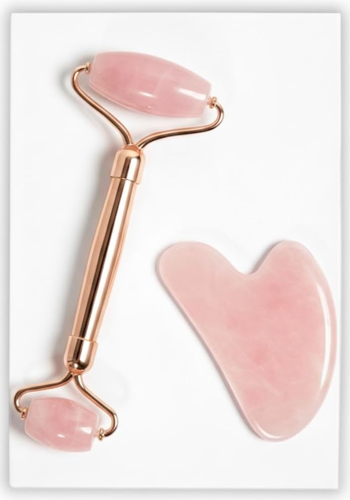 Rose Quartz Face Roller and Gua Sha Set, Natural Quartz Facial Tools for Gentle Massage, Relaxation, and Radiant Skin