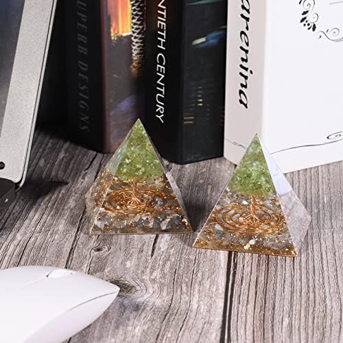 Peridot Crystal Stones Tree of Life Orgone Pyramid Positive Energy Protection Generator for Healing Chakra Resin Vastu Home Decor, Labradorite