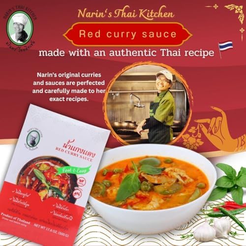 Narin's Thai Kitchen Red Curry Sauce – Authentic Thai Red Curry Base with Coconut Milk & Spices – Medium Heat – Ready to Cook