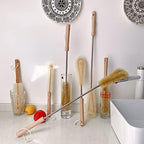 24 inch Long Handled Brush for Cleaning (3 pcs Bristle), Beech Wood Handle, Extra Long Bottle Brush with Lengthened Stainless Steel Pole, for Tall Bottle, Gallon Water Jug, Big Vessels