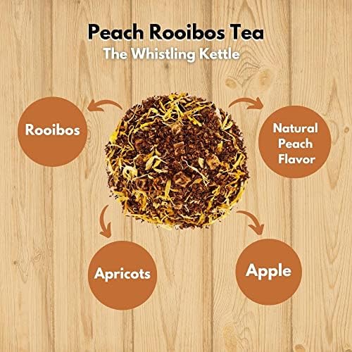 The Whistling Kettle Peach Rooibos Tea (Georgia Peach)- Sweet Aromatic Caffeine Free Flavored Rooibos Tea with Peach and Marigold- 4oz (80 servings)