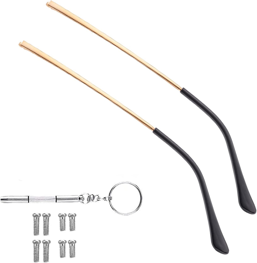 OPUGIT Metal Glasses Replacement Temple, Eyeglass Arms Legs Replacement, Glasses Repair Kit Universal Eyeglasses Replacement, DIY Temples for Glasses with Screws(1 Pair, Gold)
