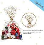 100 Pcs Star Printed 4"X 9" Gift Wrap Cello Cellophane Treat Bags Party Favor bags Clear Candy Cookie Bags Plastic Poly Goodie Storage Bags with Twist Ties for Bakery,Birthday, Wedding ,Party Decorations (Gold)