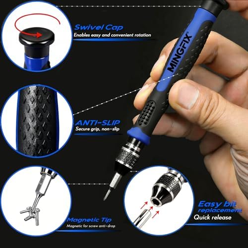 Eyeglass Sunglass Repair Kit,MINGFIX Magnetic Eye Glasses Repairing Tool Kit with Assorted Screws,Nose Pads,Small Screwdriver Bit Set & Tweezer with Mini Travel Case for Glasses,Sunglasses and Others
