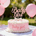 1 PCS Baby Girl Cake Topper Pink Acrylic Cake Decorations for Reveal Baby Gender, Girl Birthday Party Cake Decoration Supplies