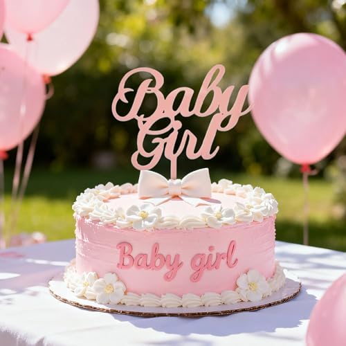 1 PCS Baby Girl Cake Topper Pink Acrylic Cake Decorations for Reveal Baby Gender, Girl Birthday Party Cake Decoration Supplies