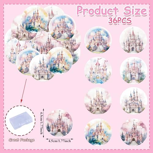 36PCS Edible Castle Cupcake Toppers Wafer Paper Queen Princess Cupcake Decor Edible Princess Dessert Picks for Castle Theme Birthday Baby Shower Party Decor