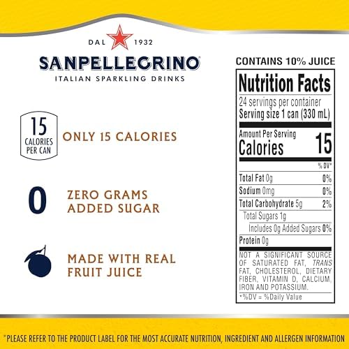Sanpellegrino Zero Grams Added Sugar Italian Sparkling Drinks Lemonade, Sparkling Lemon Beverage, 24 Pack of 11.15 Fl Oz Cans