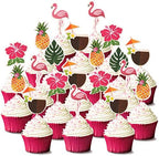 Luau Cupcake Toppers Tropical Cake Decorations Hawaiian Toothpicks Sticks with Flamingo Pineapple Palm Leaves Shape Picks for Summer Beach Theme Party Favors Supplies, 6 Styles (72)