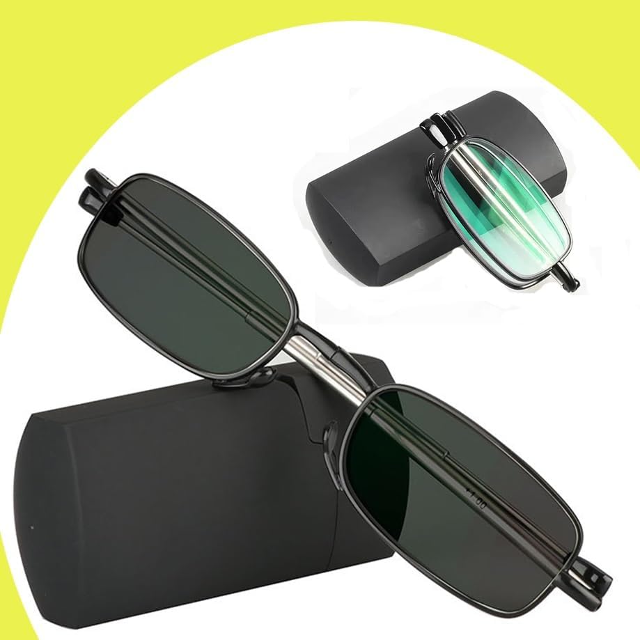 Foldable Portable Spring Hinged Reading Glasses, Square Photochromic Sunglasses, Driving Safety Eyeglasses +1.50 (Color : Black, Size : +1.50)