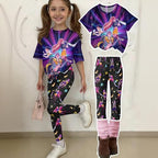 K-pop HUNTR/X 2 Piece Short Sleeve Top Shorts Hunter Print Outfits Set Teen Girl Cartoon Costume Outfits Short Set