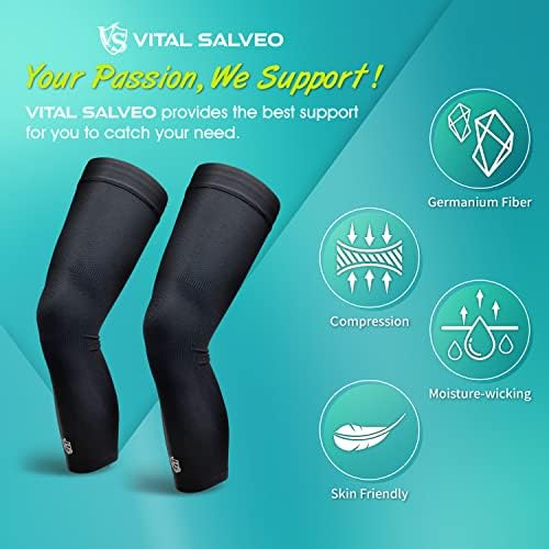 Vital Salveo Recovery Compression Sports Full Leg Sleeves Thigh Calf Long Knee Support Basketball Black (1 Pair) X-Large