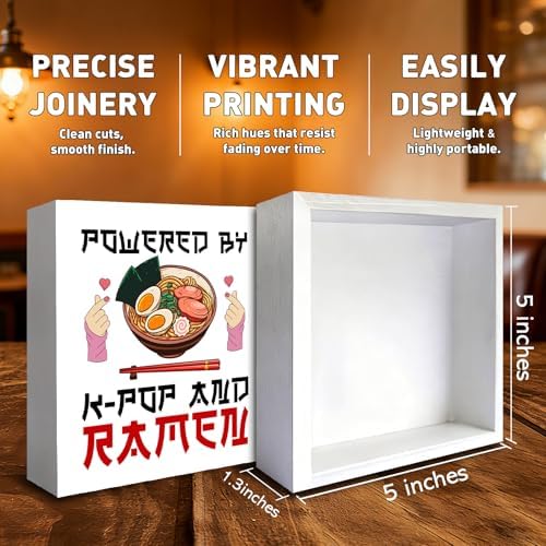 Kpop Ramen Decor, Powered by K-pop and Ramen Wooden Box Sign Decorations, Kpop Merch Gifts for Teen Girls, K-pop Lovers Gifts