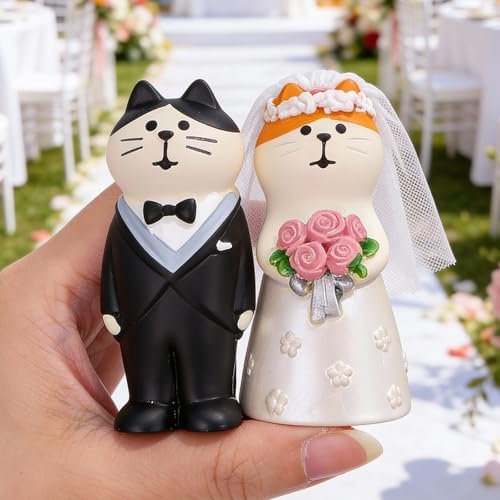 Wedding Cake Toppers Bride and Groom Cat Cake Topper Resin Wedding Cat Figurines for Cakes Decorations Gifts for Cats Lovers Table Decor