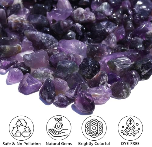 QYGL Polished Gem Stones Rocks – 0.9LB Natural Amethyst Crystal Chips Bulk, Tumbled Gemstones for Healing, Fish Tank Gravel, Vase Filler, DIY Crafts, Plant Pots & Home Decor