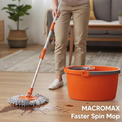 Macrofresh Macromax 13-Pc Home Cleaning Kit: Spin Mop & Bucket System, 5 Microfiber Refills, Microfiber Cloths, Glass Cloths, Sponges, Scourers & Hangers