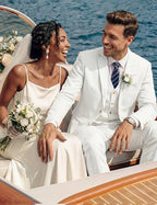 COOFANDY Men's 3 Piece Linen Suits Casual Lightweight Blazer Jackets Vest Pants Set for Wedding Business Prom