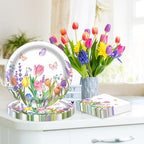Spring Paper Plates 20 pcs and Napkins 20 pcs 9-Inch Disposable Floral Plates with Tulip Design; Garden Party Decorations for Birthdays, Bridal Showers, Baby Showers, and Tea Parties