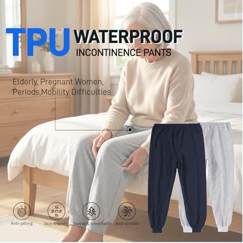Waterproof Patient Care Trousers,Patient Care Underwear,Adjustable Incontinence Trousers,Reusable Adaptive Apparel for Bedridden,Elderly,Mobility Impaired (Long,Blue,L)