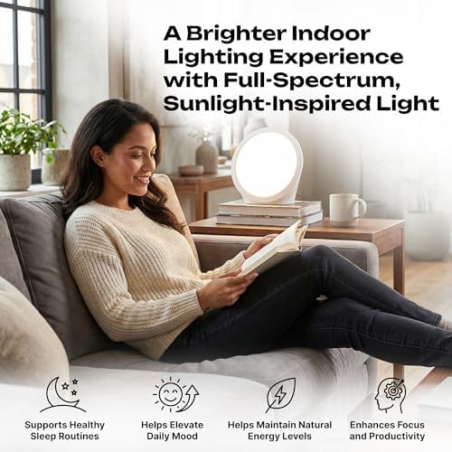 Light Therapy Lamp 10000 Lux - Happy Lamps Full Spectrum Sunlight Lamps for Day Light - Portable Uv-Free Sun Daylight Box with Bright White Natural Lights Adjustable Brightness for Daily Use