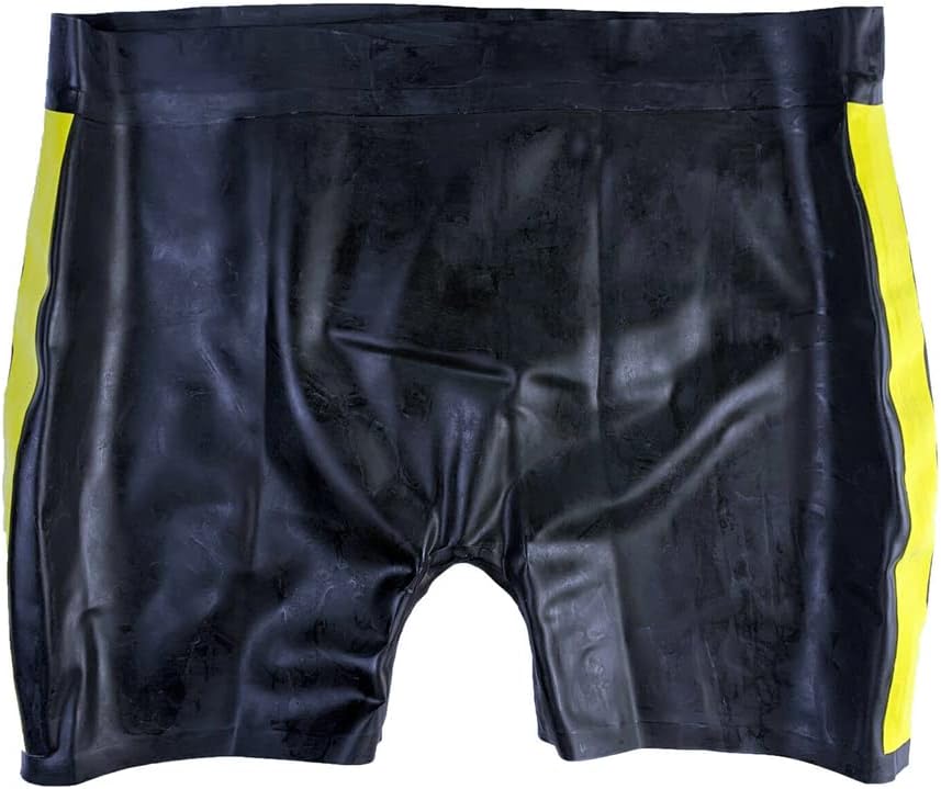 Men Latex Boxer Shorts Long leg Contrast Color Side Panel Waistband&edge Trim Swimming Trunks, Black