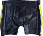 Men Latex Boxer Shorts Long leg Contrast Color Side Panel Waistband&edge Trim Swimming Trunks, Black