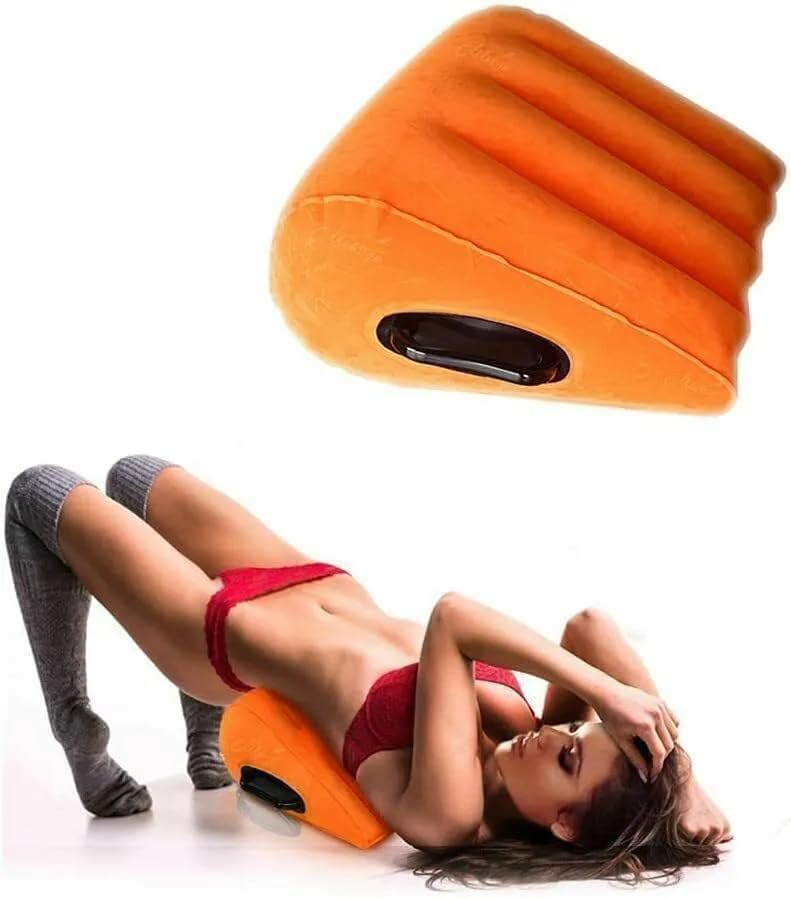 Newly Orange Triangle Wedge Pillow with Handle Inflatable Ramp Positioning for Deeper Position Support Pillow Men Women Couples Soft Portable Sofa Pillow Body Positioners Cushion Sweater Q5T7