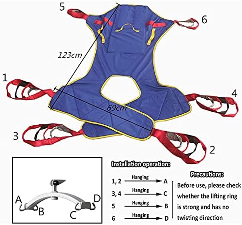 Patient Lift Sling Heavy Duty Transfer, Patient Hoist Lift Dress Toileting Full Body Sling with Head Support, Medical Transfer Belt, Four Point Support, Blue