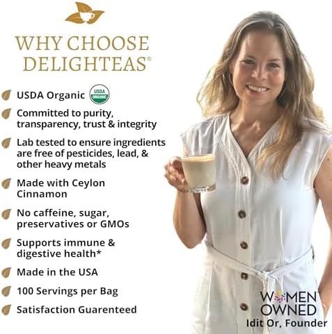 DelighTeas Organic Masala Chai Powder | Caffeine free, Unsweetened, Vegan, Keto | Ayurvedic Digestive Support blend for Chai Spice Tea | 100 Servings, 4oz