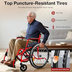 Wheelchairs for Adults, WHLICKS Premium Comfortable Transport Wheelchair Lightweight Foldable，25lb Portable Transfer Chair for Seniors with Swing-Away footrests and Anti Tipper, 264lb Capacity