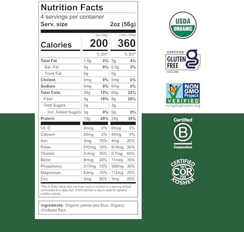 Chickpea Pasta, High Protein Organic Penne, Gluten Free, Plant Based, Non GMO, Lower Carb, Vegan Pasta, 8 oz (Pack of 6)