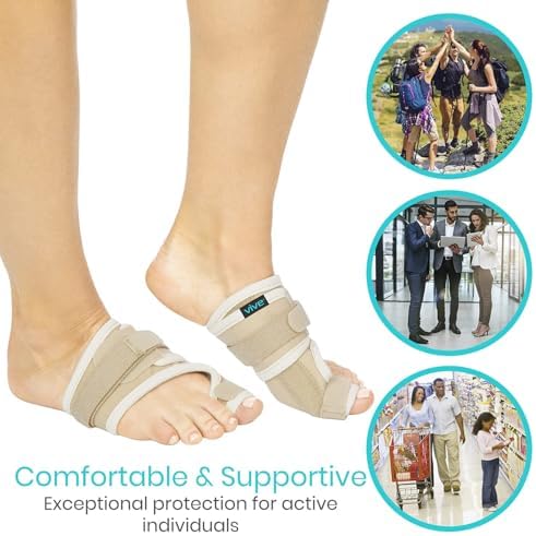 Vive Bunion Brace (Pair) - Big Toe Corrector Straightener with Splint - Hallux Valgus Pad, Joint Pain Relief, Alignment Treatment - Orthopedic Sleeve Foot Wrap Support for Men and Women (Beige)