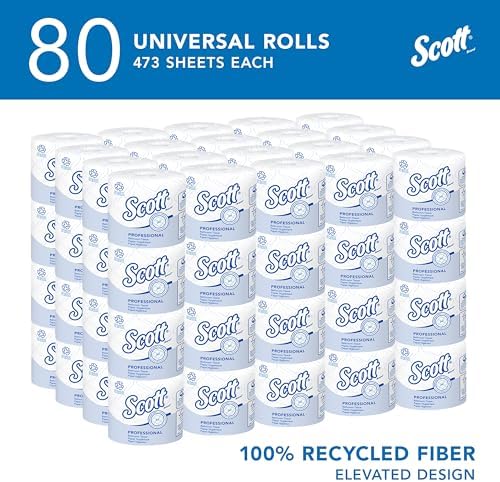 Scott Professional 100% Recycled Fiber Standard Roll Bulk Toilet Paper (13217), 2-Ply, Elevated Design, White, Individually Wrapped (80 Rolls of 473 Sheets, 37,840 Sheet Total)