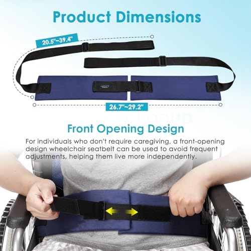 Wheelchair Seat Belt Cushion Harness Straps Medical Patients Positioning Restraint Soft Padded Safety Easy Release Adjustable Front Latch Buckle (Front Open)