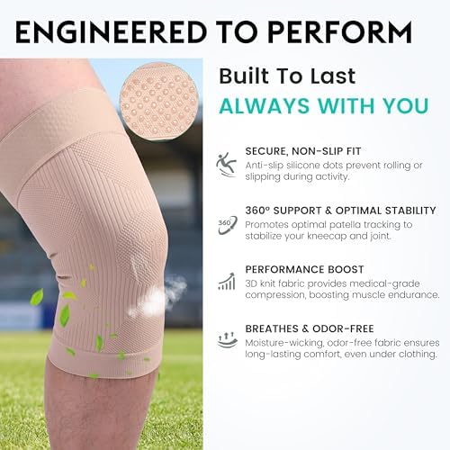 KEKING Orthopedic Brace for Tendinitis, Arthritis, ACL, MCL, Injury Recovery, Meniscus Tear, Knee Pain, Aching Knees, Patellar Tendonitis and Arthritis, Knee Compression Sleeves 2 Pack, Beige XXL