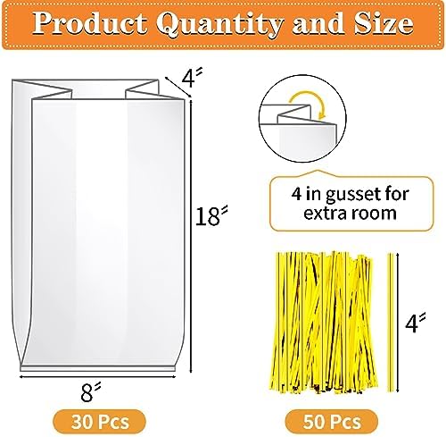 Bread Bags, 30 Pack Plastic Bread Bags with Ties for Homemade Bread, Clear Bagel Sandwich Bags, Bread Loaf Bags for Bakery Owners Use