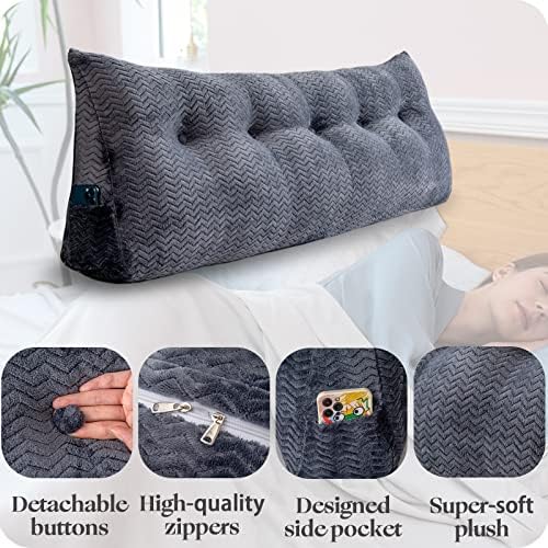 Large Bolster Triangular Headboard Wedge Backrest Positioning Support Bed Rest Reading Pillows Headboard Wedge Pillows for Day Bed with Removable Cover