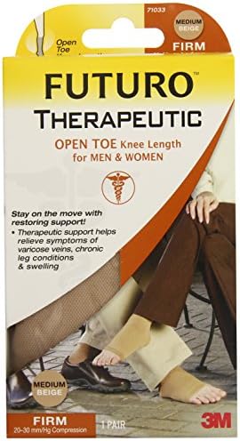 FUTURO Therapeutic Open Toe Knee Length Stockings for Men & Women, Medium, Beige