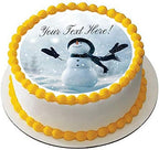 Merry Christmas with Happy Snowman - Edible Cake Topper - 7.5" round