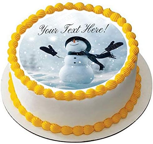 Merry Christmas with Happy Snowman - Edible Cake Topper - 7.5" round
