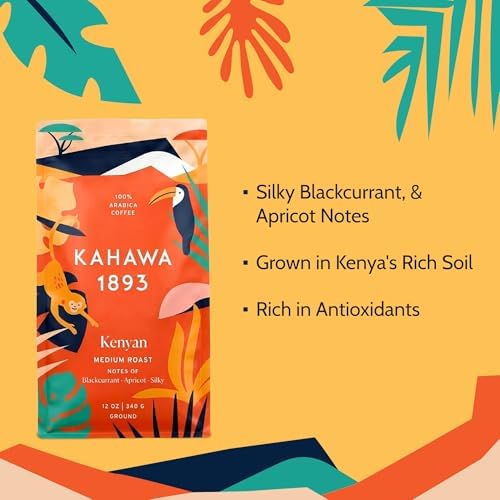 Kahawa 1893 Ground Coffee Medium Roast Kenyan Blend 12 Oz - As Seen on Shark Tank, High Antioxidants, Naturally Sweet, Organically Grown, Ethically & Sustainably Sourced